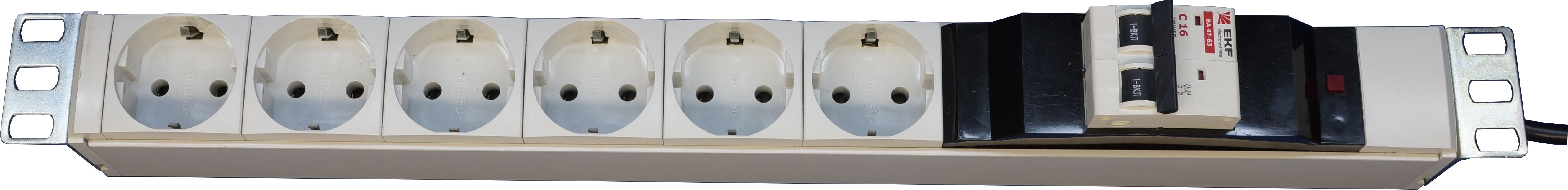 Блок розеток 19” 1U, S-6 (AB), 6 Schuko, 16A, ввод Schuko, с УЗИП, дополнительное фото