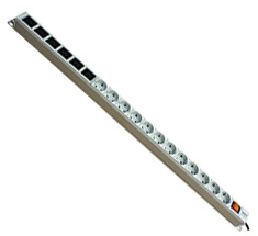 Вертикальный PDU, S-12+6C13, 18 Schuko, IEC C13, IEC C19, 16A, ввод Schuko, S-12+6C13