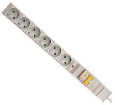 Блок розеток 19” 1U, S-6 (AB), 6 Schuko, 16A, ввод Schuko, с УЗИП, S-6 (AB)