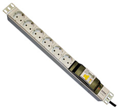 Блок розеток 19” 1U, S-6 epm, 6 Schuko, 16A, ввод Schuko, с УЗИП, S-6 epm