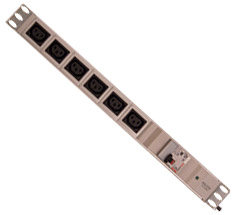 Блок розеток 19” 1U, S-6 IEC320C13-УЗО, 6 Schuko, IEC C13, IEC C19, 16A, ввод IEC C14, с УЗИП, S-6 IEC320C13-УЗО