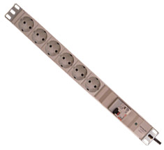 Блок розеток 19” 1U, S-6 УЗО, 6 Schuko, 16A, ввод Schuko, с УЗИП, S-6 УЗО