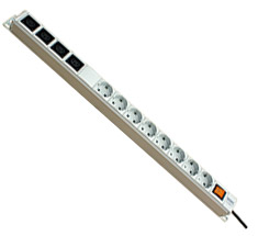 Вертикальный PDU, S-8+4C13, 12 Schuko, IEC C13, IEC C19, 16A, ввод Schuko, S-8+4C13