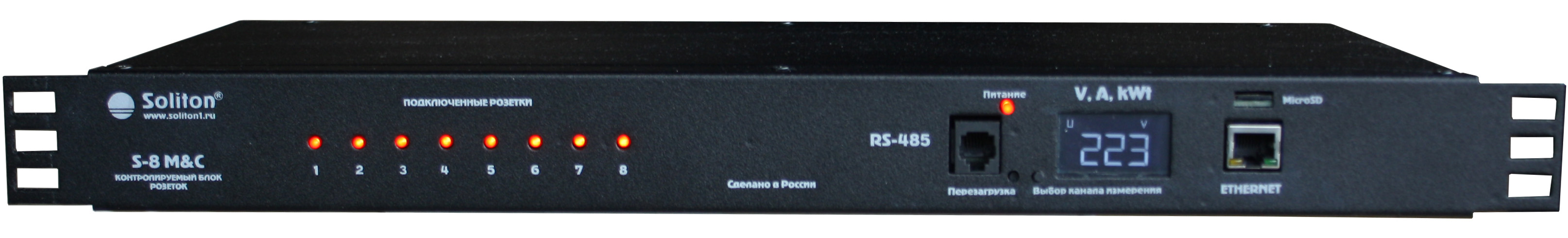 PDU / блок розеток, S-8 Smart M&C, 8 IEC C13, IEC C19, 16A, с управлением, дополнительное фото